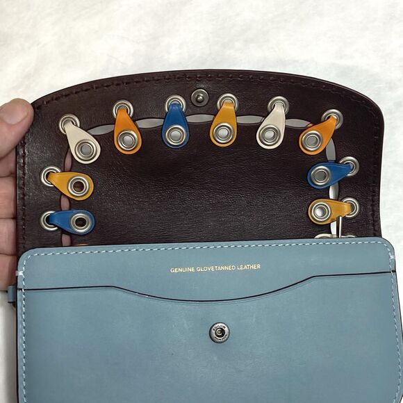 Coach 1941 Colorblock Linked Leather Wristlet Clutch Steel Blue Multicolor - Picture 8 of 12